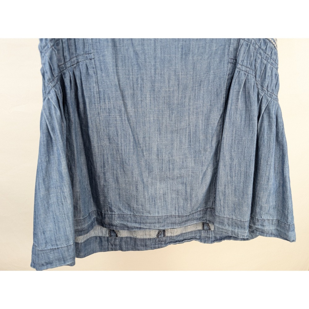 Boho Embroidered Pleated Chambray Sleeveless Top Size M Blue Western Festival - Picture 4 of 8